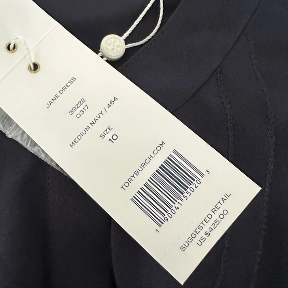 NWT TORY BURCH JANE RUFFLE NECK FLOUNCE HEM NAVY SHIFT DRESS SIZE  14